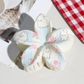 Floral hair claw clip with pink rose and rabbit patterns on blue striped base - UV Printed Egg Flower-Cream White 168-1