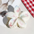 Plumeria hair claw clip with cherry and bow print on creamy white acetate base - UV Printed Egg Flower-Cream White 168-4