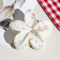 Cream floral hair claw clip with pink tulip pattern and sweet butterfly bow design - UV Printed Egg Flower-Cream White 168-6
