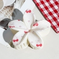 Creamy white flower hair claw clip with cherry and heart UV print pattern for women - UV Printed Egg Flower-Cream White 169-4