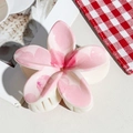 Five-petal flower hair claw clip with pink and white marbled texture in acrylic finish - UV Printed Egg Flower-Cream White 169-5