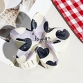 Creamy white flower hair claw with purple accents and lovely heart print detail - UV Printed Egg Flower-Cream White 170-1