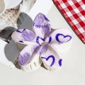 Floral hair claw clip with purple heart pattern and Lovely text on cream base - UV Printed Egg Flower-Cream White 170-2