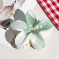 Light green plumeria hair claw clip with 'Nice' lettering and five-petal floral design - UV Printed Egg Flower-Cream White 170-3