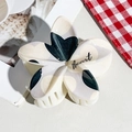 Cream floral hair claw clip with black heart pattern and heart text print - UV Printed Egg Flower-Cream White 170-4