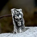 Gotischer Totenkopf Anhänger aus Vintage Edelstahl mit Holzmaserung und dunklem Finish - BP8-978 Anhänger Ohne Kette
