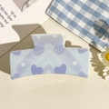 Light blue square hair claw clip with sweet purple and white heart prints for women - UV Printed Solid Square-Cream White 165-1