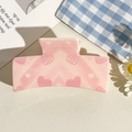 Sweet pink semicircular hair claw clip with dark pink hearts and a smooth glossy finish - UV Printed Solid Square-Cream White 165-5