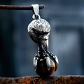 Vintage stainless steel eagle head pendant with eagle claw holding a tiger eye gemstone - Brown Pendant Only (Without Chain)