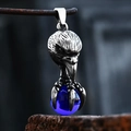 Retro stainless steel eagle claw pendant with a deep blue gem and vintage silver finish - Blue (Pendant Only)