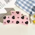 Pink heart and bow semi-circle hair claw clip with sweet Nice Day print pattern - UV Printed Solid Square-Cream White 167-2