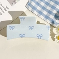 Light blue rectangular hair claw clip with dark blue bow prints and white polka dots - UV Printed Solid Square-Cream White 168-2
