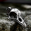 Gothic viking crow skull pendant in vintage stainless steel with engraved floral patterns - Pendant Only (Without Chain) / Steel
