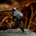 Nordic viking raven skull pendant in antique silver steel with engraved floral patterns - Pendant Only (Without Chain) / Ancient Black
