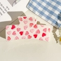Cream square hair claw clip with pink and red heart UV print for Valentines Day - UV Printed Solid Square-Cream White 169-2