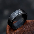 Retro distressed titanium steel ring with Celtic knot patterns in matte gunmetal finish - US Size 7 / Dragon Pattern Celtic Knot Style (BR-R203) / Ancient Black