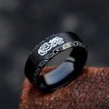 Men's vintage black brushed stainless steel ring with silver Celtic dragon knot design - US Size 7 / Dragon Pattern Celtic Knot Style (BR-R203) / Black