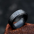 Vintage stainless steel Celtic knot ring with black silver finish and antique texture - US Size 7 / Continuous Celtic Knot Style (BR-R204) / Ancient Black
