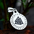 Nordic Viking Valknut pendant in stainless steel with carved Futhark runes on textured background - Valknut Steel Color (BP8-912) / Pendant Only (No Chain)