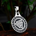 Viking Valknut pendant necklace with Elder Futhark runes in silver stainless steel finish - Valknut Black (BP8-912) / Pendant Only (No Chain)
