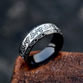 Retro Celtic knot stainless steel ring for men with silver and black dual-tone finish - US Size 7 / Continuous Celtic Knot Style (BR-R204) / Black