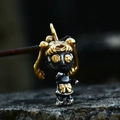 Gothic button-eyed anime doll pendant necklace in dual-tone silver and gold steel - Pigtail Doll Pendant Only (Without Chain) (BP8-845)