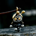 Macro shot of gothic stainless steel doll pendant with vintage silver and gold details - Gothic Doll Pendant Only (Without Chain) (BP8-843)