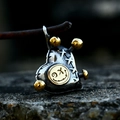 Detailed macro view of punk heart pendant with gold face and stitched metal texture - Stitched Heart Pendant Only (Without Chain) (BP8-842)
