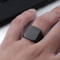 Minimalist men's black matte stainless steel signet ring on finger for modern fashion look - US Size 7 / Black