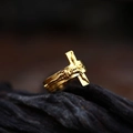 Macro shot of vintage gold-plated crucifix relief and cross engraving on the ring - US Size 7 / Full Gold Color
