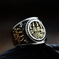 Vintage Viking bear claw ring in stainless steel with nordic runes and rustic finish - US Size 7 / Bear Claw Pattern Style (BR8-739间金)