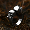 Vintage stainless steel ring featuring dual skull heads with black gothic finish for men - US Size 7 / Dual Skull Vintage Open Design (BR8-717)