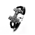 Men's vintage Viking Mjolnir bracelet with black braided strap and stainless steel clasp - Celtic Knot Pattern Style (BC-L043) / Plus Size