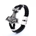 Men's Nordic Viking Thor's Hammer woven leather bracelet with stainless steel clasp - Embossed Pattern Heavy Industrial Style (BC-L050) / Regular Size