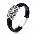 Bracelet Viking en cuir pour homme avec charme Valknut en acier et fermoir magnétique - 18cm / Style Valknut (BC-L053)