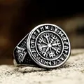 Anello vintage in acciaio inossidabile da uomo con Vegvisir e rune nordiche - Taglia US 7 / Stile Cavo Vegvisir (BR8-885)