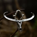 Vintage stainless steel bull skull pendant with long horns and rustic antique finish - Pendant Only (Without Chain)