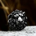 Vintage lion head ring for men in retro silver stainless steel with textured mane detail - US 7 / Lion Head Style(BR8-875)
