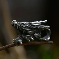 Vintage silver dragon head ring with detailed scales and blackened steel finish - Pendant Only (Without Chain)