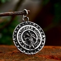 Vintage St. Christopher protect us pendant in antique silver stainless steel - St Christopher Round Pendant-Steel Color Plain Back (BP8-840)