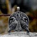 Viking Odin ravens and Tree of Life pendant in retro silver-tone stainless steel - Pendant Only (Without Chain)