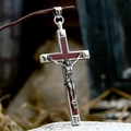 Crucifix pendant with silver stainless steel frame and red-brown textured inlay - Crucifix Pendant (BP8-981)
