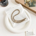 Close-up of brown elastic hair tie with golden textured bead in translucent zipper pouch - Plastic/Resin / Threaded Adjustable Hair Tie - Bronze Buckle Coffee
