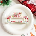 Close-up of a white hair claw clip with festive Christmas tree and snowflake patterns - White Square - Snowflake and Tree