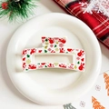 Close-up of white square hair claw clip with festive red snowman and green tree patterns - White Square - Snowflake and Snowman