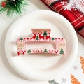Pink Christmas claw clip with reindeer and tree prints on a festive decorative plate - Pink Square - Tree and Deer