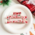 Detail of pink acetate hair claw clip with festive snowman and Christmas tree patterns - Pink Square - Snowflake and Snowman