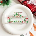 Detailed view of a Christmas tree printed hair claw clip set on a festive holiday table - Clear Square - Heart and Tree