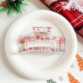 Detail shot of large acrylic hair claw clip with festive Christmas tree and snowflake patterns - Clear Square - Snowflake and Tree