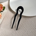 Detail of black U-shaped hair fork with wavy teeth for secure bun styling and grip - 13cm U-Shaped Wavy Hair Stick / Matte Black
